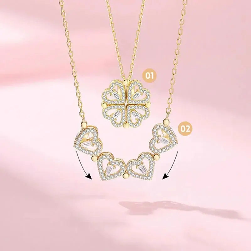 Heart Shaped Four Leaf Clover Pendant Necklace Zircon - OurLum.com