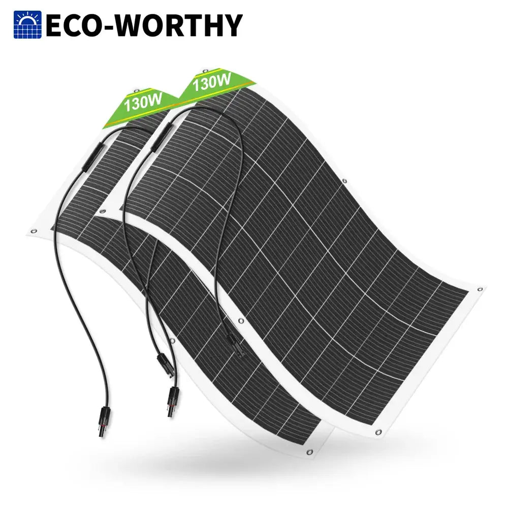 ECO-WORTHY 130 Watt 12BB Flexible Solar Panels,23.5% High-Efficiency Waterproof Monocrystalline Lightweight Solar Panel for RV