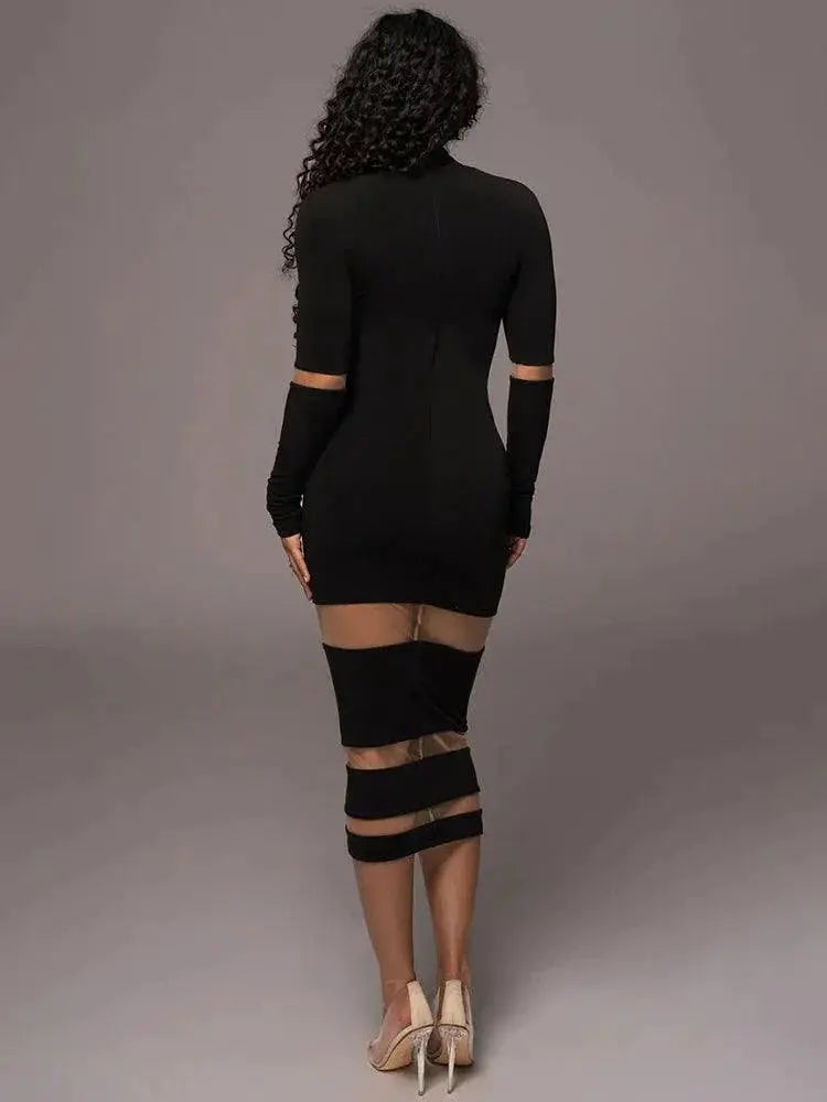 Mozision Patchwork Midi Dress Elegant Autumn Style and Fit