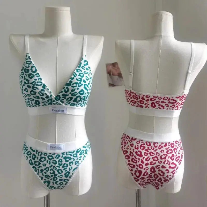 Leopard Print Cotton Bralette Set V Neck Lingerie Glam