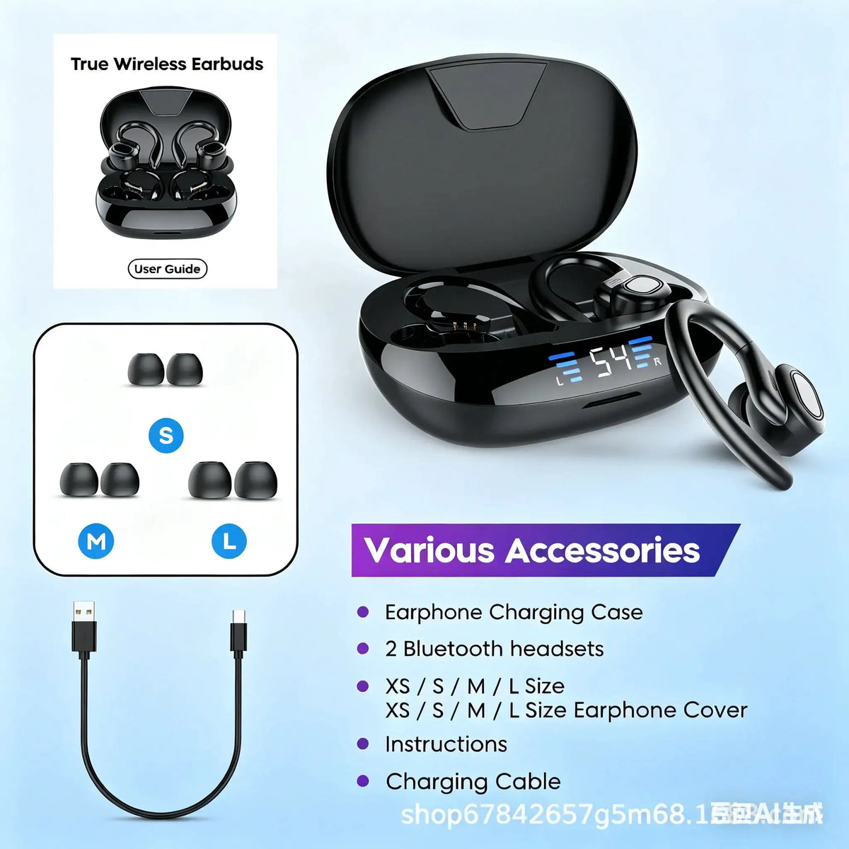 VV2 New Ear Hook Bluetooth 5.3 Wireless Earphones Stereo Bass Sports Workout Daily Headphones