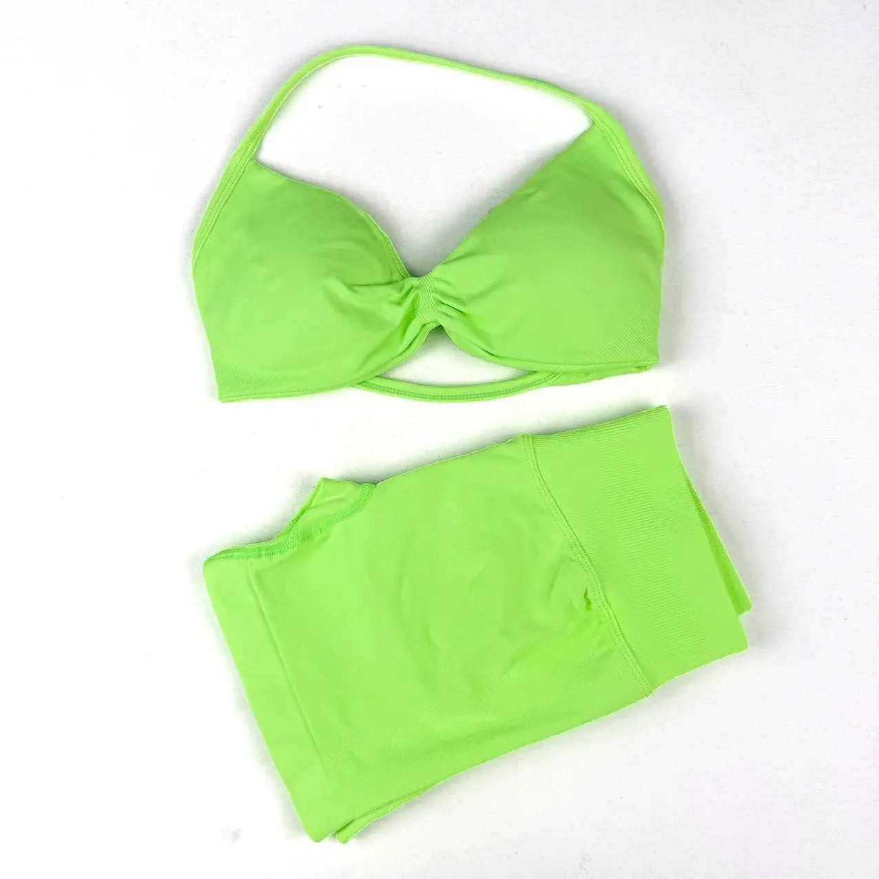 WANAYOU Seamless 2 Pcs Women Yoga Sets Halter Bras Sports Crop Tops Low Waist Scrunch Butt Gym Shorts Tight Quick Dry Leggings