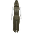 Goth Cyber Hooded Midi Dress for Women