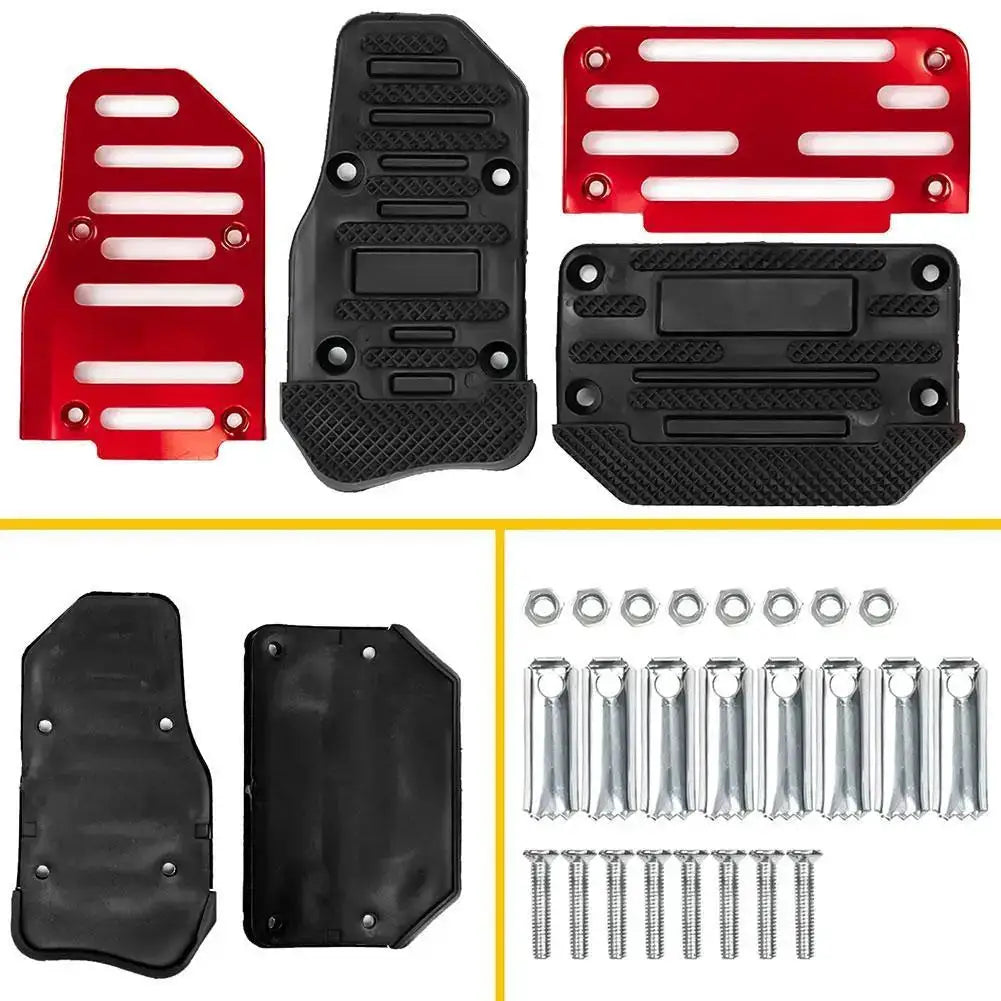 Universal Automatic Transmission Car Pedal Cover Brake Fuel Gas Foot Pad Set Kit Pedals Red Silver Non-Slip Tools Aluminum alloy