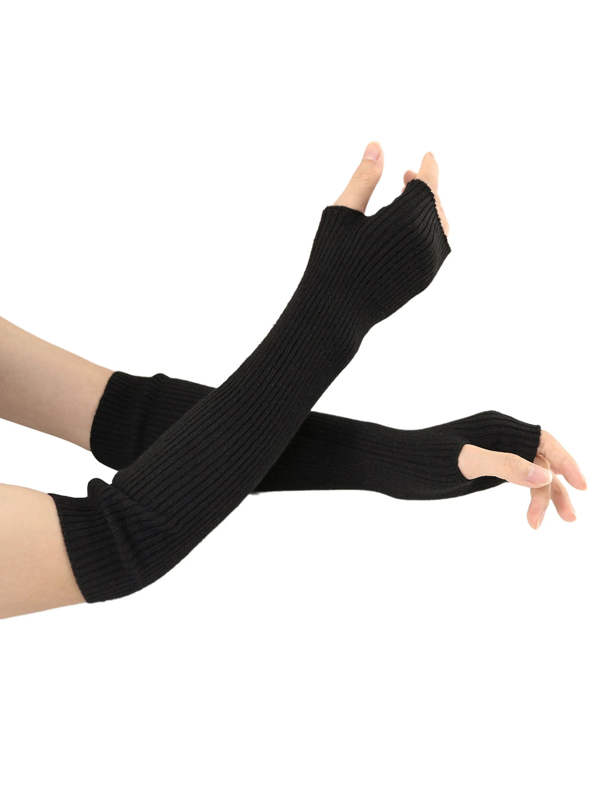 Long Fingerless Knit Arm Warmers