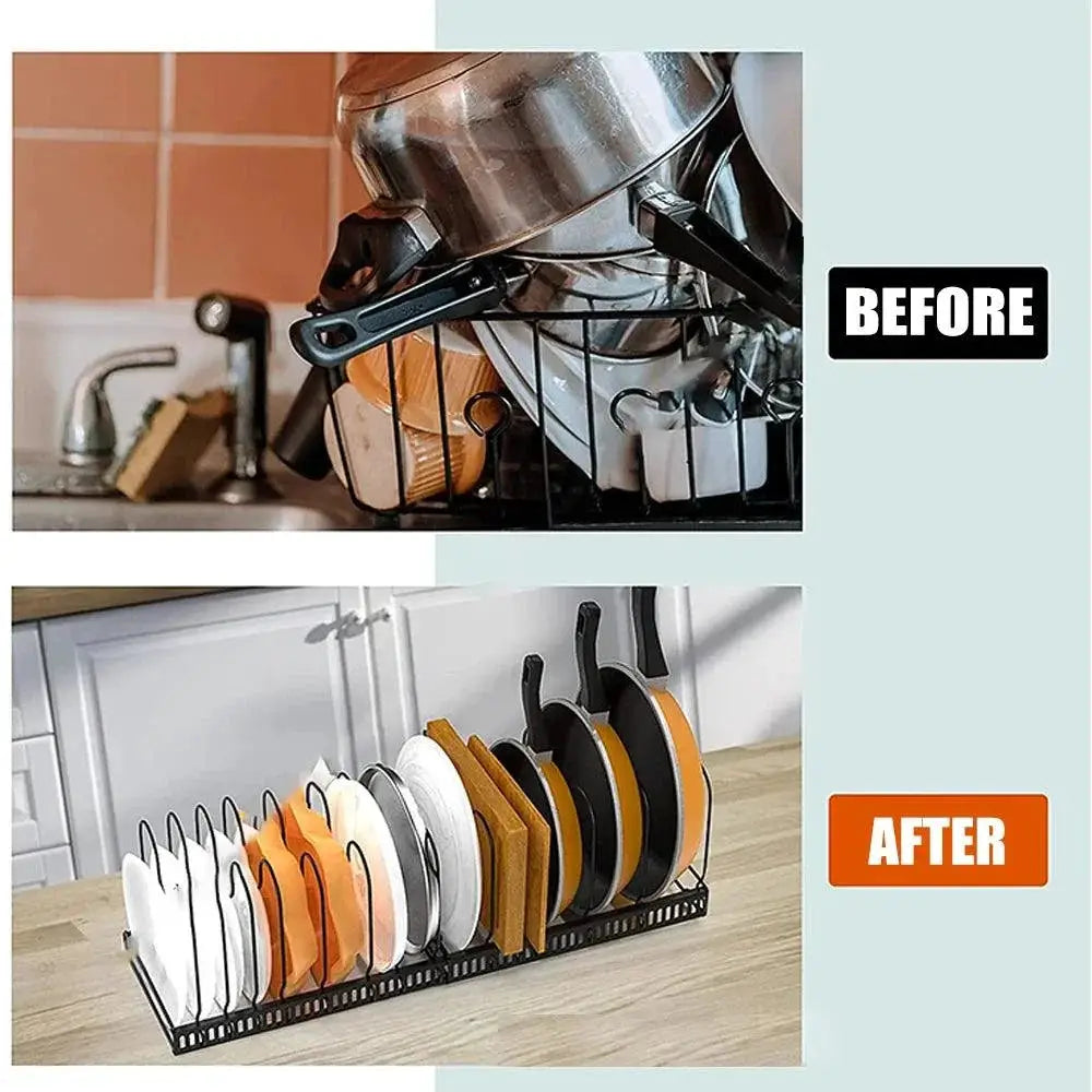 Layered Adjustable Cookware Organizer Rack for Pots and Pans