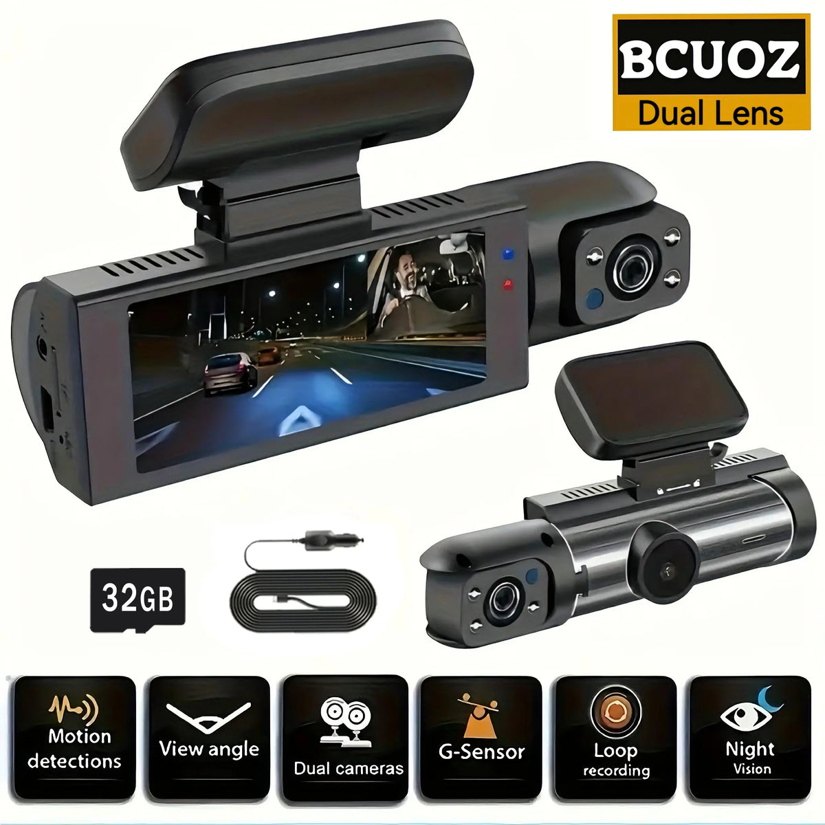BCUOZ Dual-Lens Dashcam Front Camera And Built-In Car Cameras — product view 1
