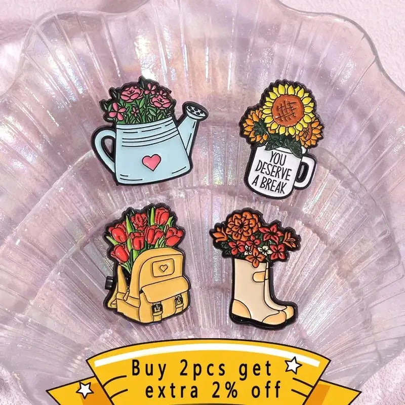 Whimsical Floral Enamel Pin Set For Backpacks And Brooches