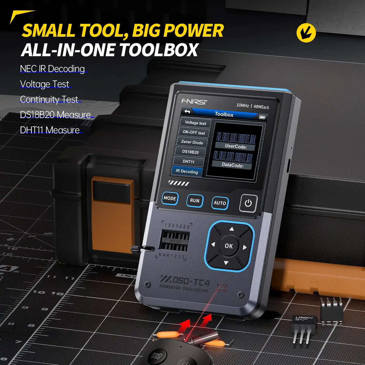 FNIRSI New DSO-TC4 3-in-1 Handheld Digital Oscilloscope Transistor Tester Signal Source Portable Electronic Tester Tools