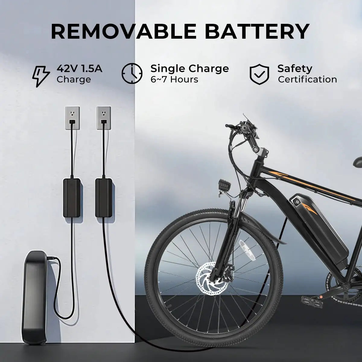 DYU M26 Electric Bicycle 1000W Peak Motor 360WH Removable Battery Electric Bike 26 Inch Mountain E-bike UL2849