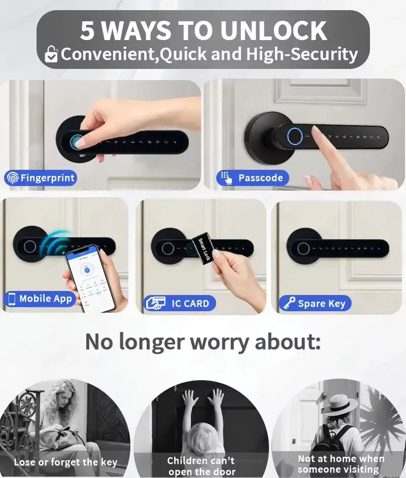 TTLock Smart Door Lock, 5-in-1 Keyless Entry Fingerprint Lock, Anti-Peep Virtual Password, RFID IC Card, Bluetooth APP Remote Unlock, 12 Months Long Standby Digital Security Lock for Home Airbnb Hotel Apartment
