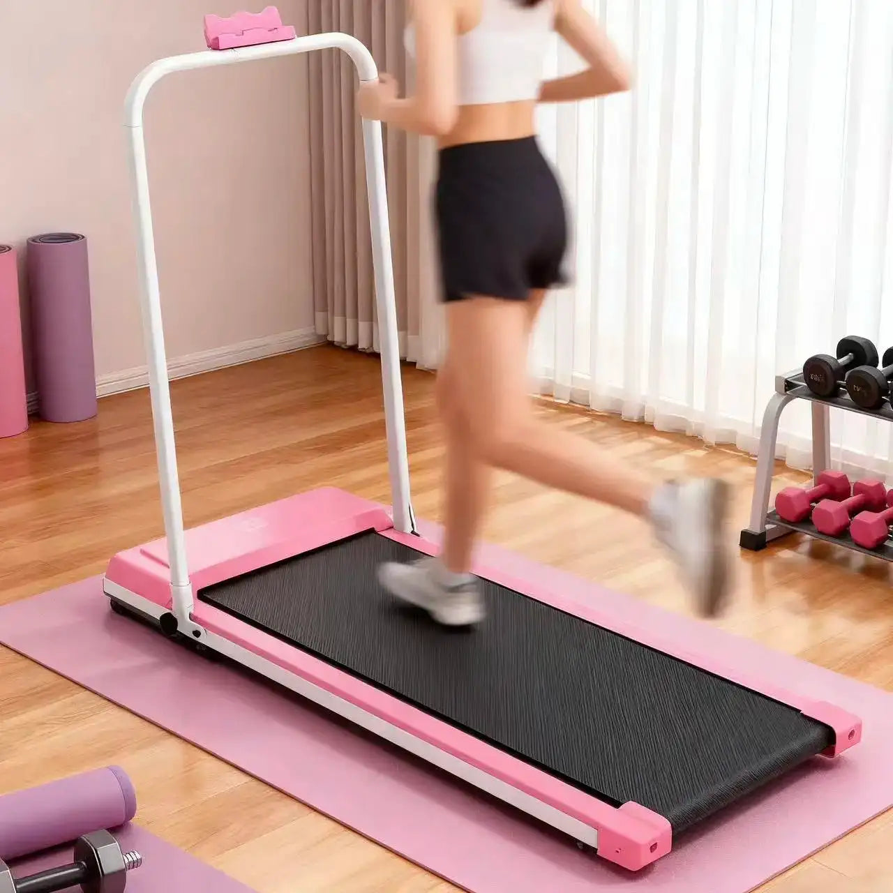Pink Home Use 135kg Foldable Under Desk Treadmill Machine Curved Walking Pad with Electric Motor LED Display Screen for Exercise
