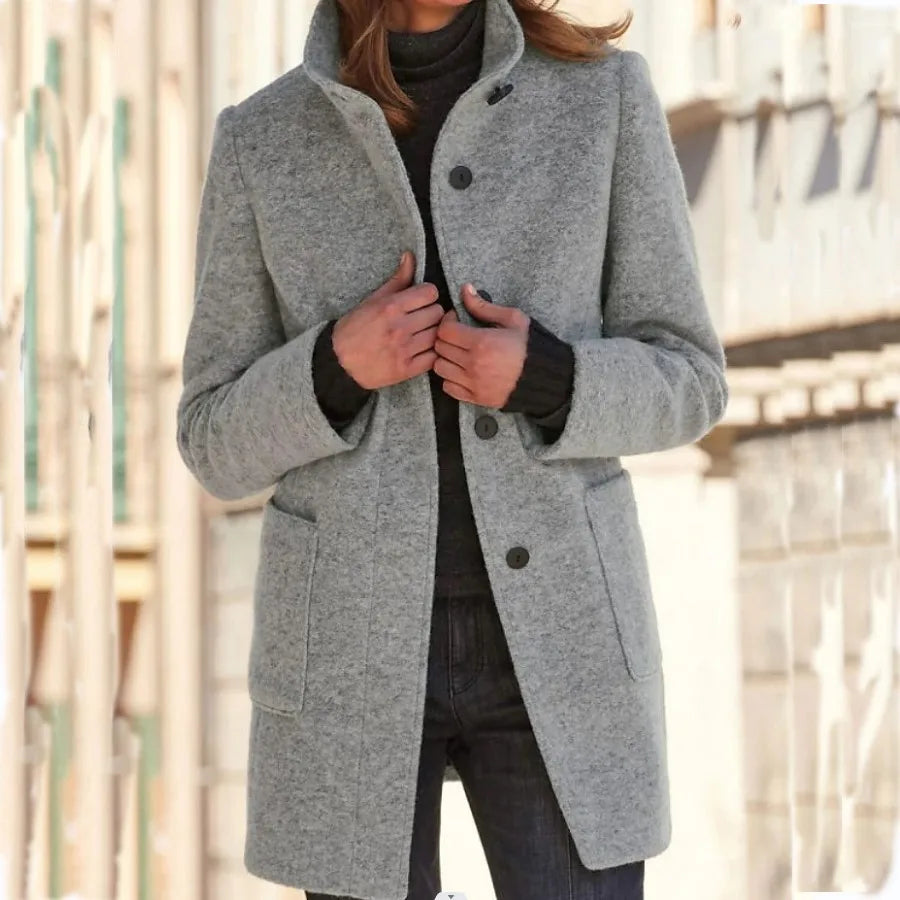 Loose Stand Collar Button Coat