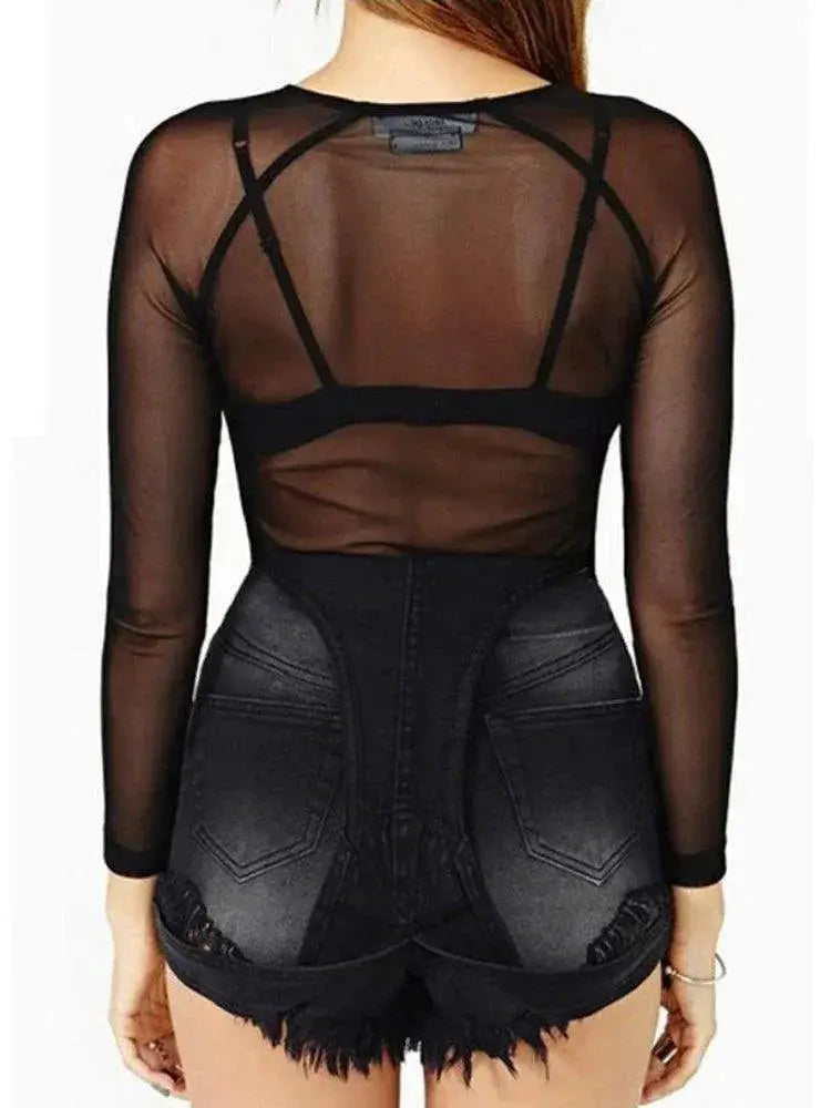 Sultry Black Mesh Blouse for Seductive Punk Clubwear
