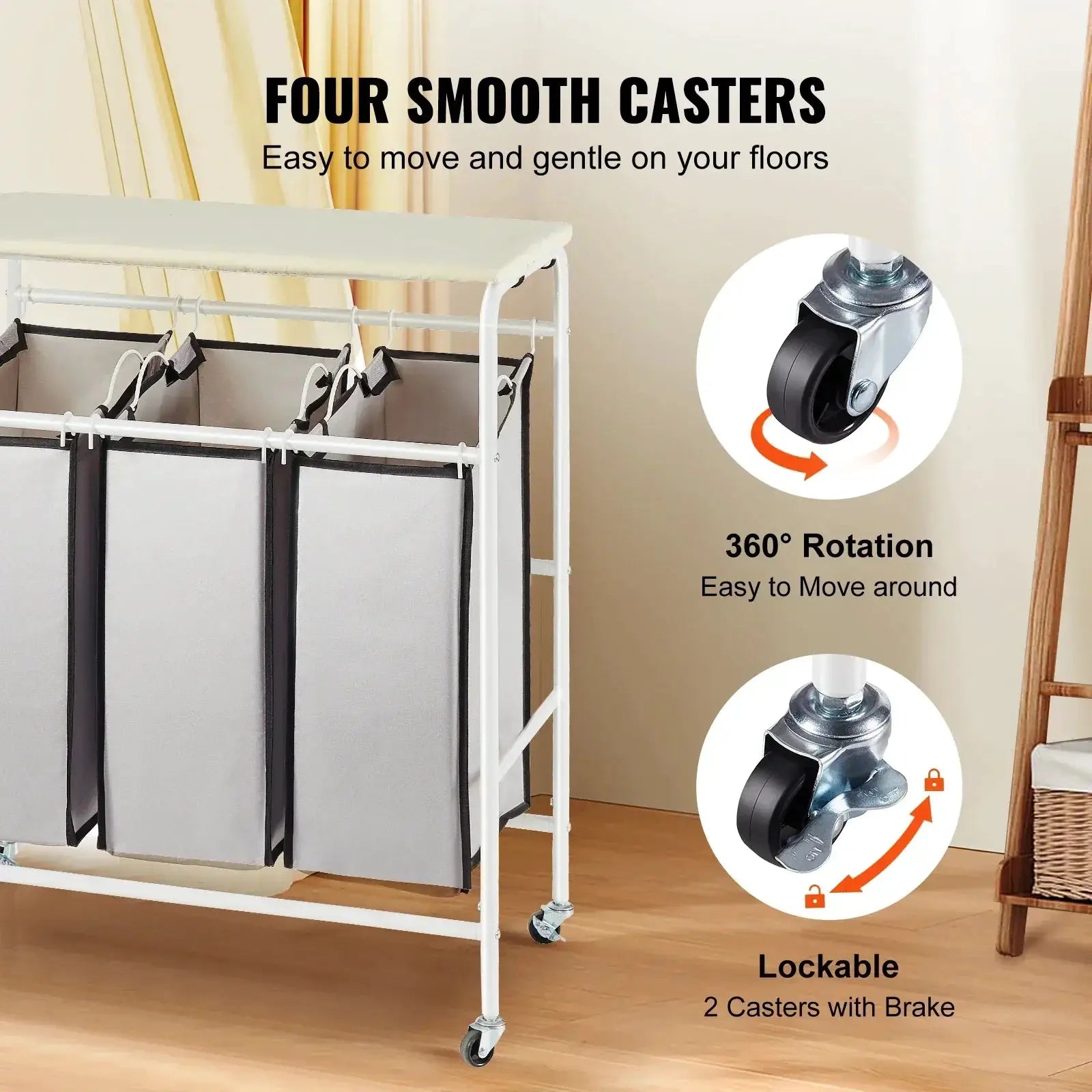 VEVOR Laundry Sorter Cart With Ironing Board System