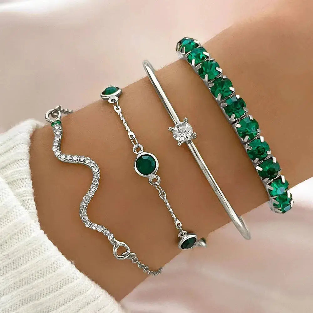 Fashion Snake Green Gemstone Bangle Bracelet For Women