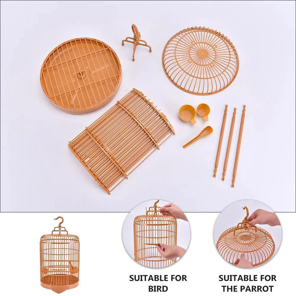Round Hanging Bird Cage With Hook And Feeder For Small Birds