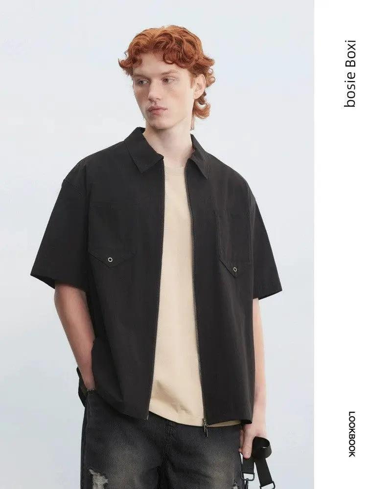 Trendy Bosie Double Zipper Outwear Short Sleeve Summer Shirt