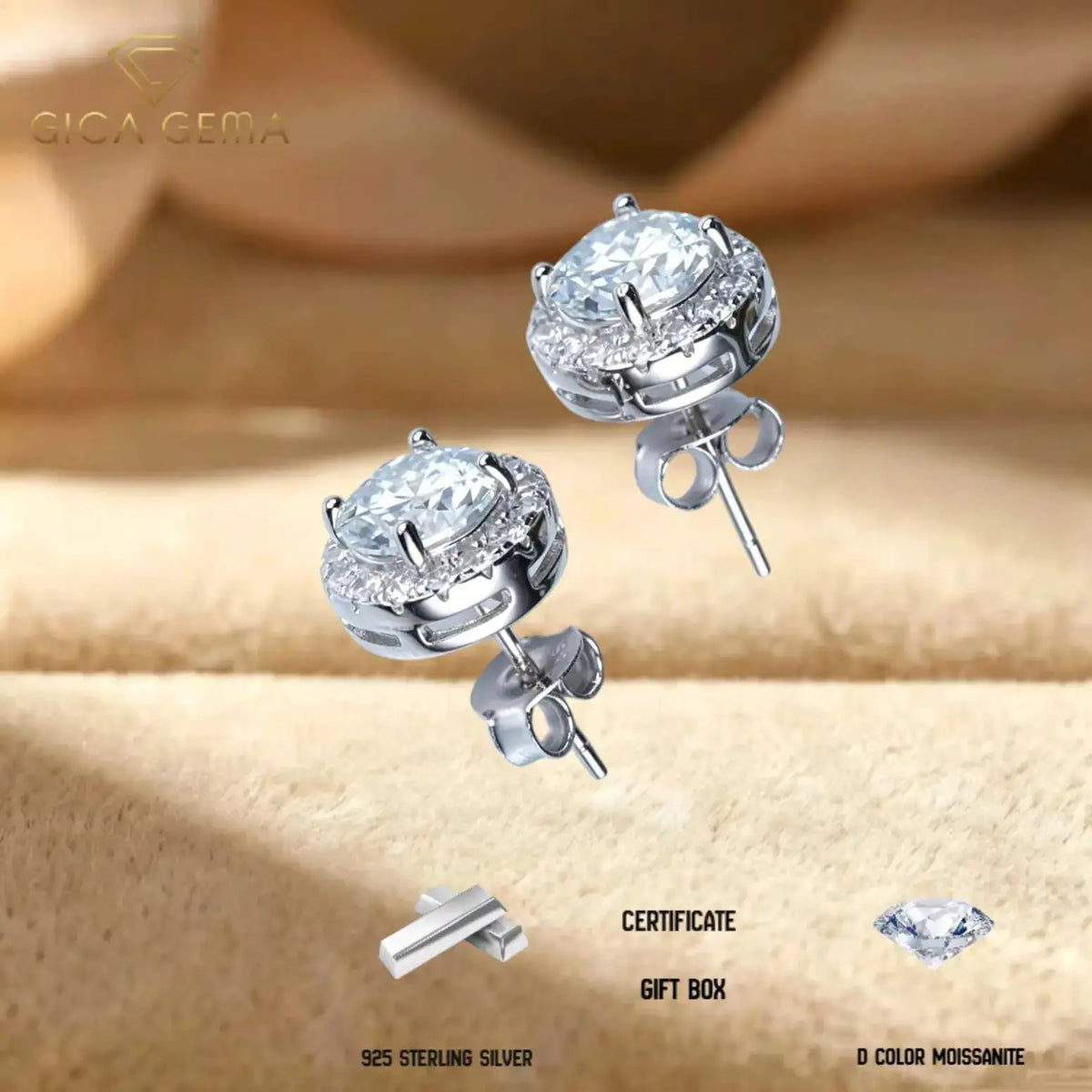 Moissanite Earrings in Sterling Silver Round — product view 4
