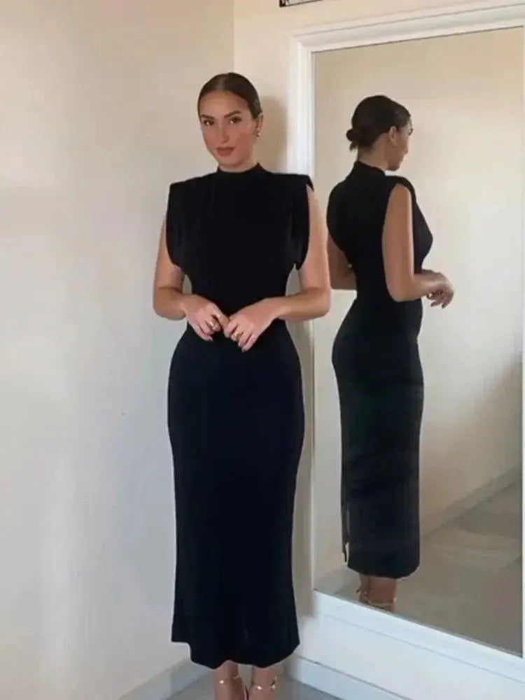 Elegant Split Sleeveless Dress Chic Streetwear Vestidos Women