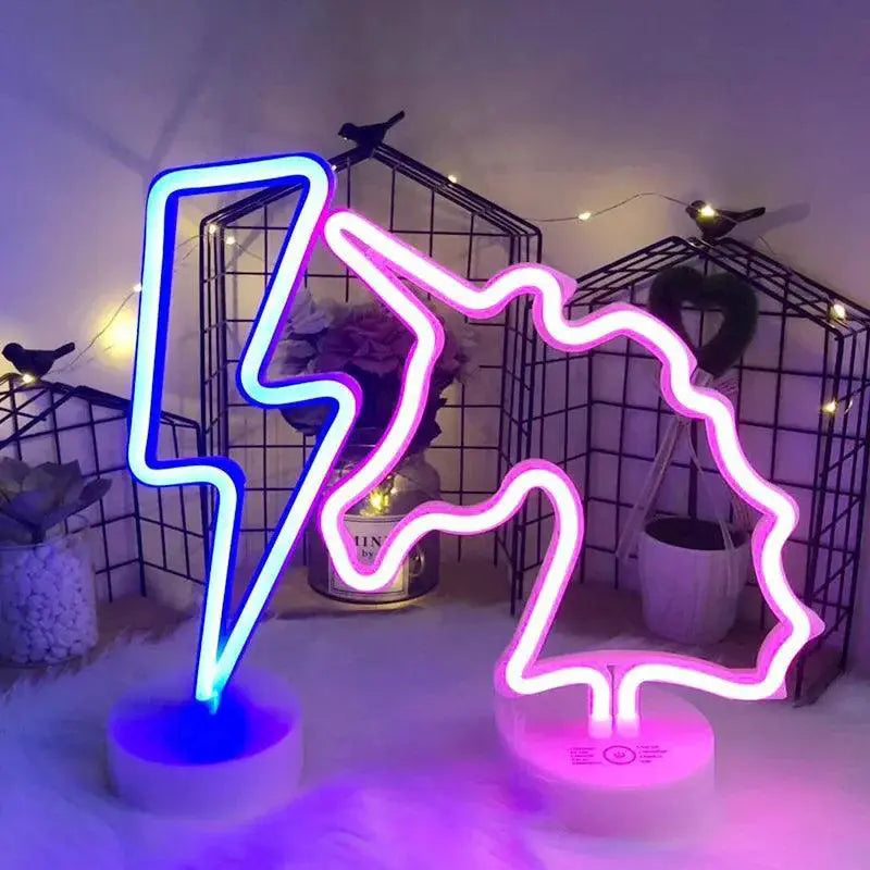 Cute Neon LED Night Light Battery Powered Flamingo Unicorn