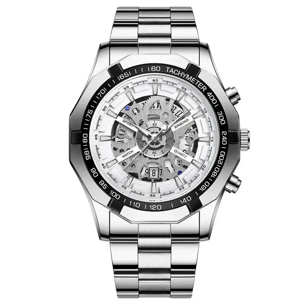 Luxury Blue Dial Stainless Steel Mens Watch Hollow Design