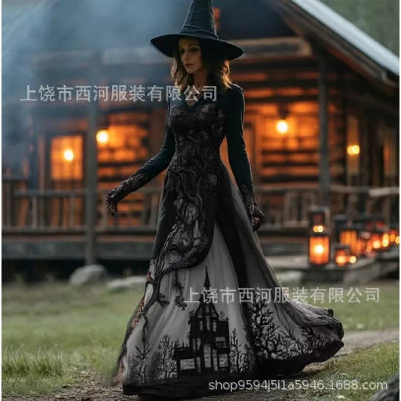 Dark Pleated Gothic Maxi Dress