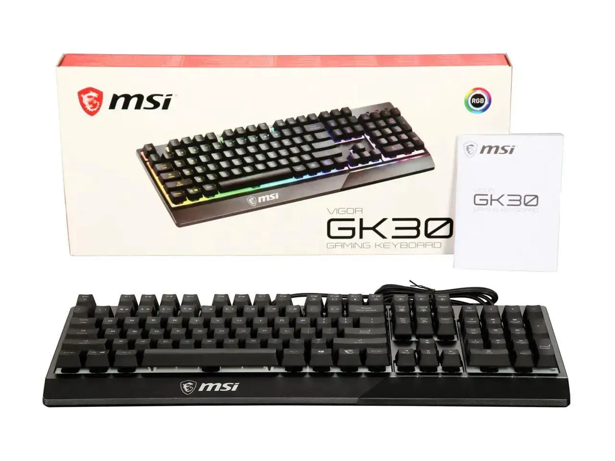 MSI Vigor GK30 Gaming Keyboard - Mechanical Membrane Switches, 6-Zone RGB, Water Repellent & Splash-Proof, 5000 DPI - Black