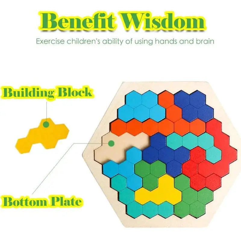 Wooden 3D Hexagonal Brain IQ Learning Puzzle Game for Kids
