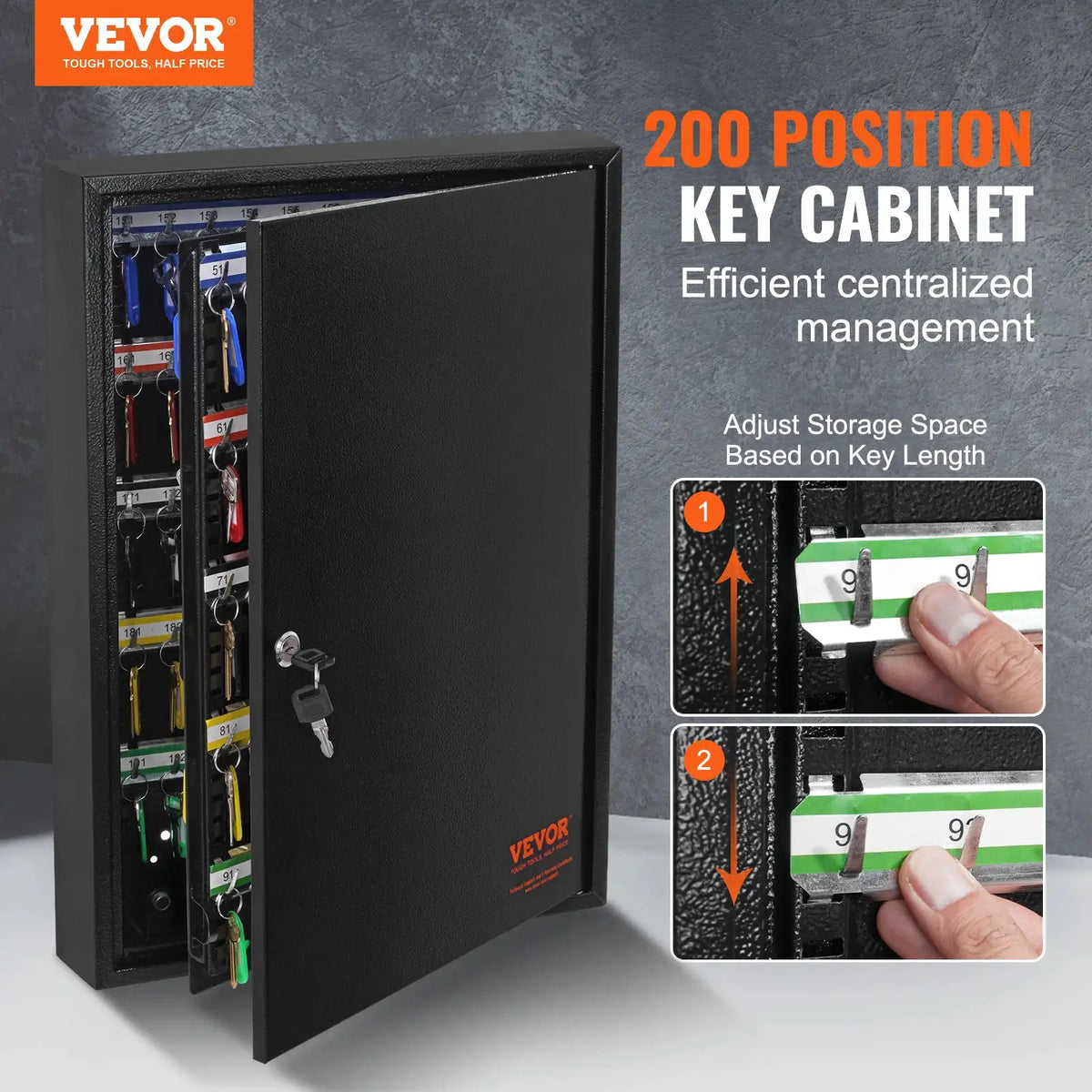 SucceBuy 48/100/200-Key Cabinet Key Lock Box W/ Adjustable Racks Security Key Storage Box Key Organizer for School Office Hotle