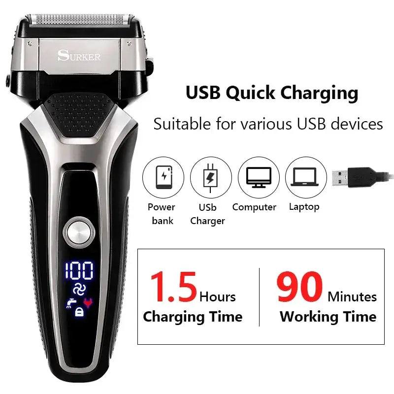 USB Rechargeable Electric Shaver Stainless Steel Trimmer