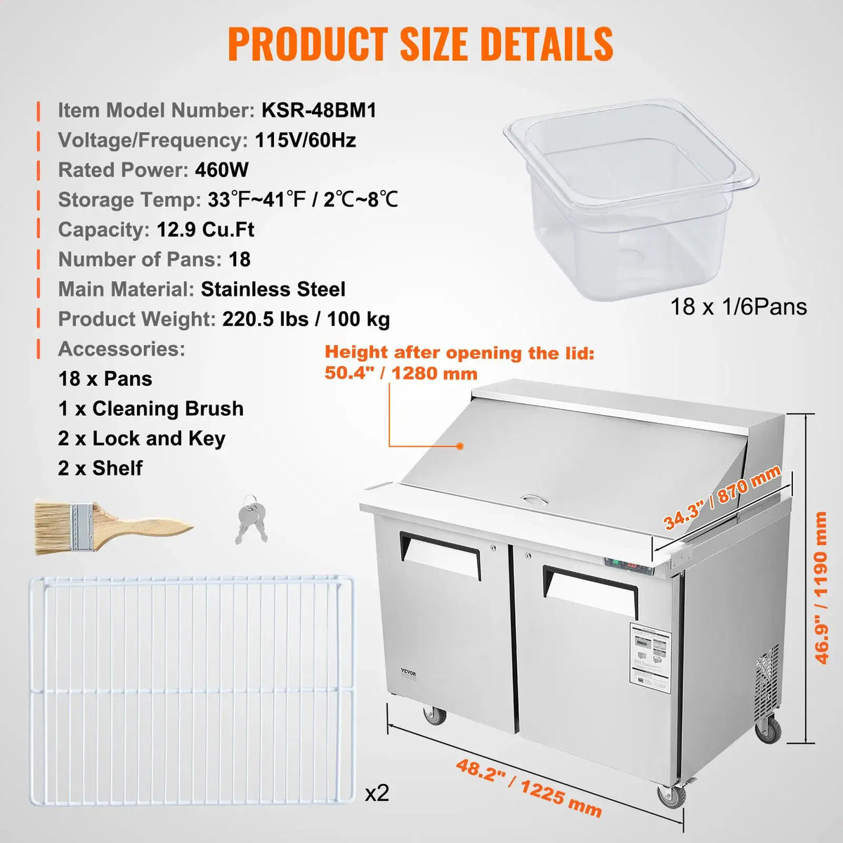 SucceBuy " Commercial Refrigerator Sandwich & Salad Prep Table — product view 7
