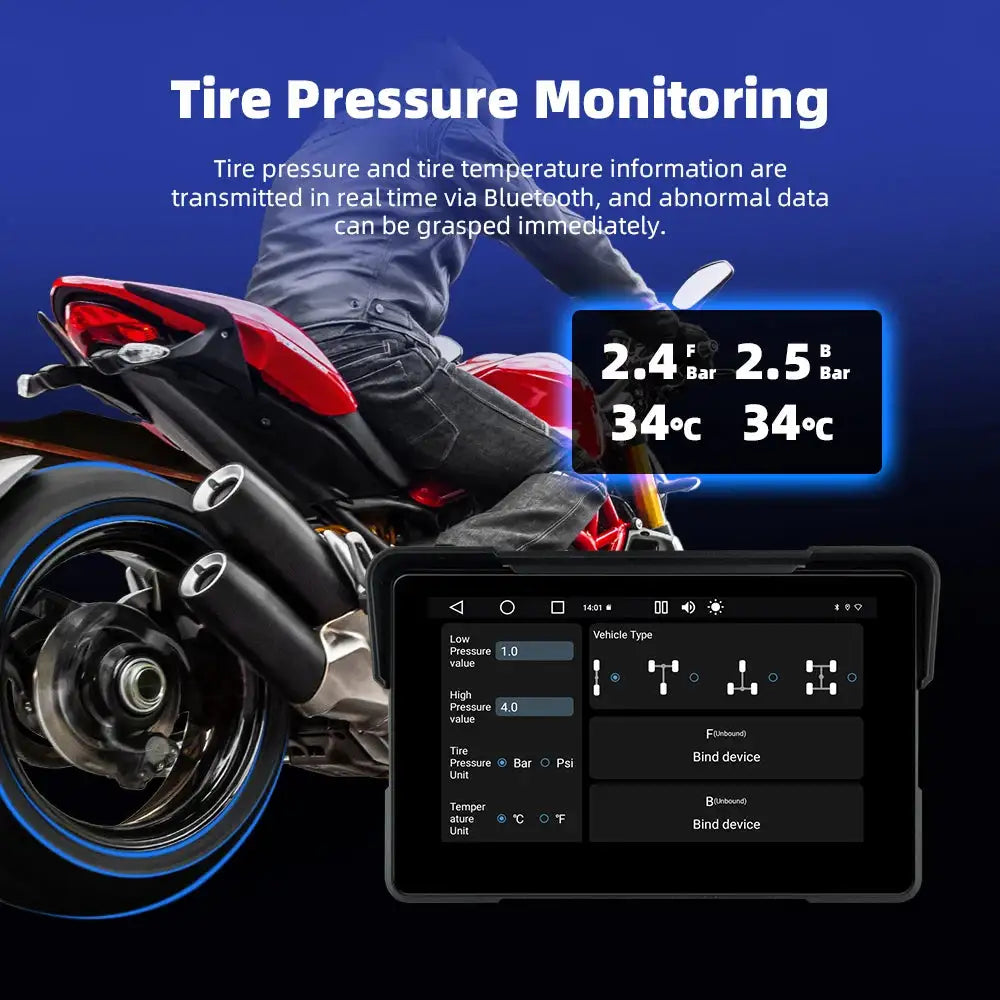 EKIY 7.0" Android 13.0 Wireless CarPlay Moto Android Auto Portable Digital Dashboard GPS Motorcycle Navigation Display Screen