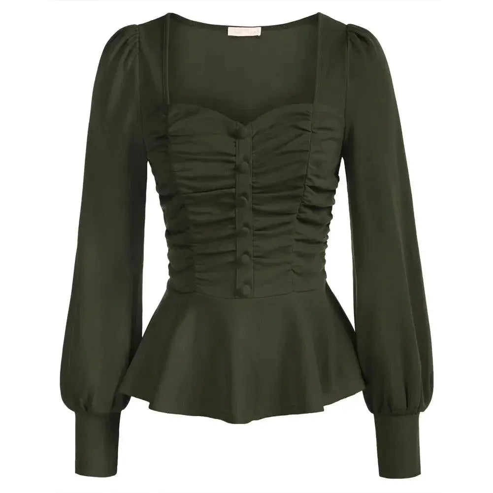 Elegant Puffed Sleeve Peplum Top Chic Womens Blouse Style