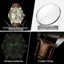 Poedagar Mens Leather Date Week Watch