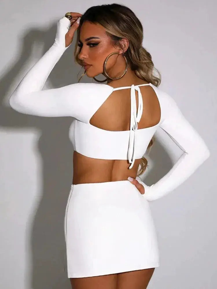 Mozision Sexy White Square Collar Two Piece Set For Parties