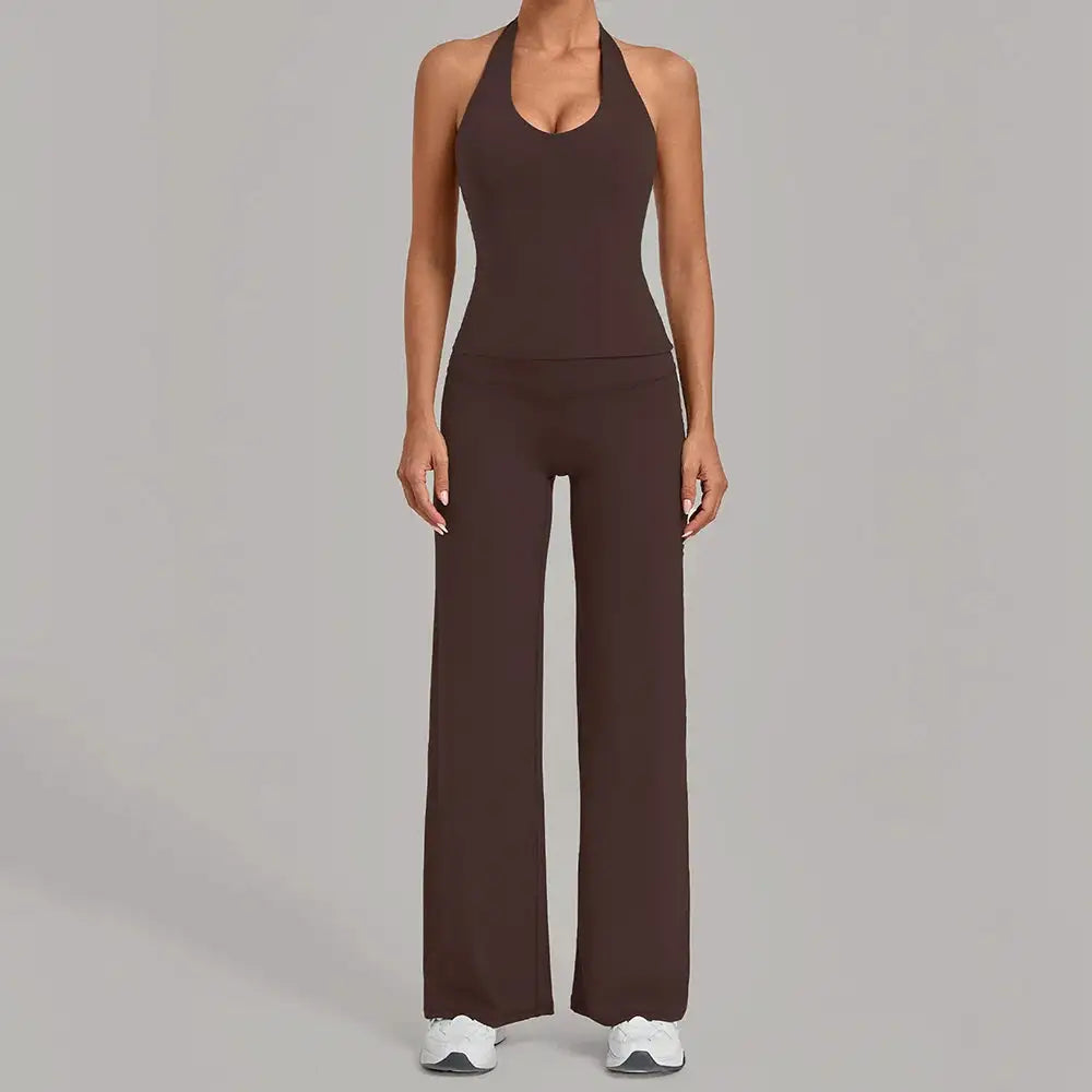 Women's 2 Piece Yoga Set High Waist Flared Pants Sports Bra Crop Top Workout Gym Athletic Outfits Female Fitness Activewear Suit