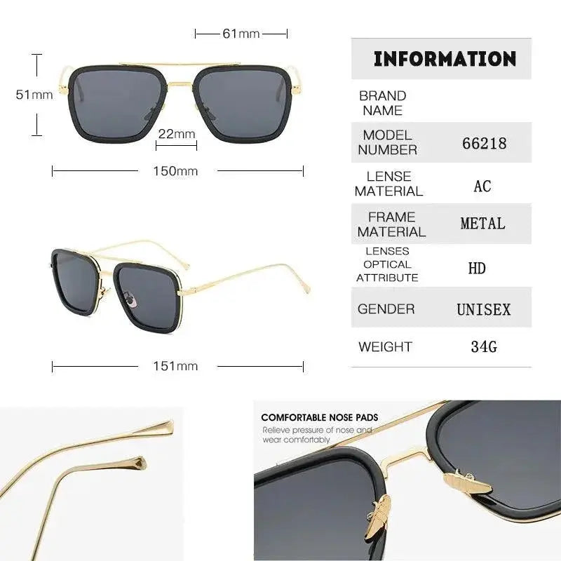 Tony Stark Inspired Unisex Square Frame Sunglasses Retro