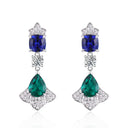 Sapphire Emerald Cluster Drop Earrings