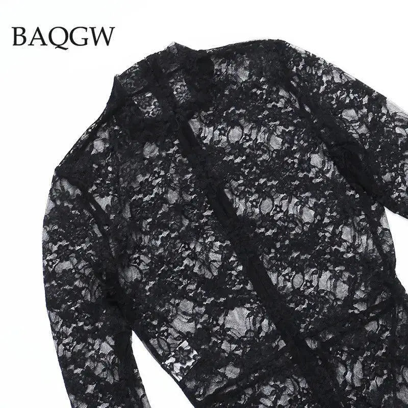 Sultry Lace Mesh Bodysuit With Gloves For Night Out