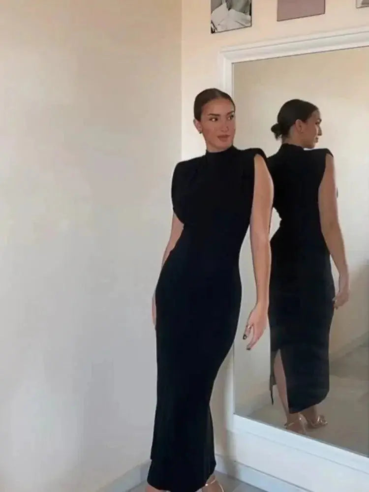 Elegant Split Sleeveless Dress Chic Streetwear Vestidos Women