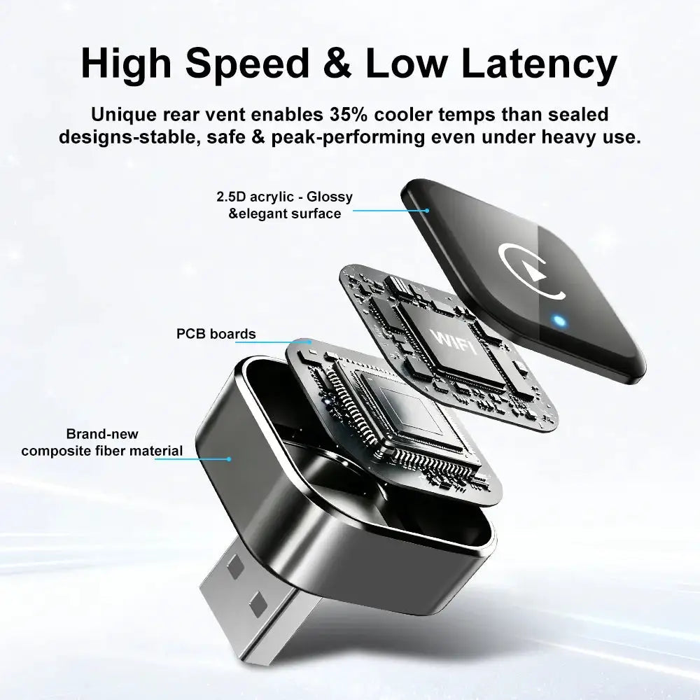 2-in-1 Wireless CarPlay Adapter Wired To Wireless Dongle for Apple & Android Auto Plug and Play for OEM Wired Smart Car Systems