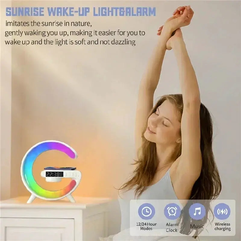 RGB Light Bluetooth Speaker Alarm Clock 15W Wireless Charger - OurLum.com
