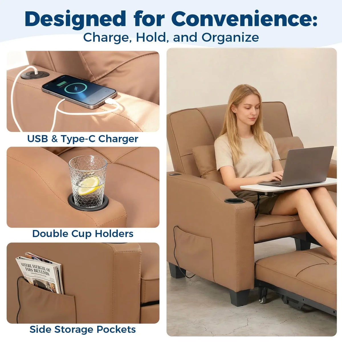 USB Adjustable Upholstered Couch