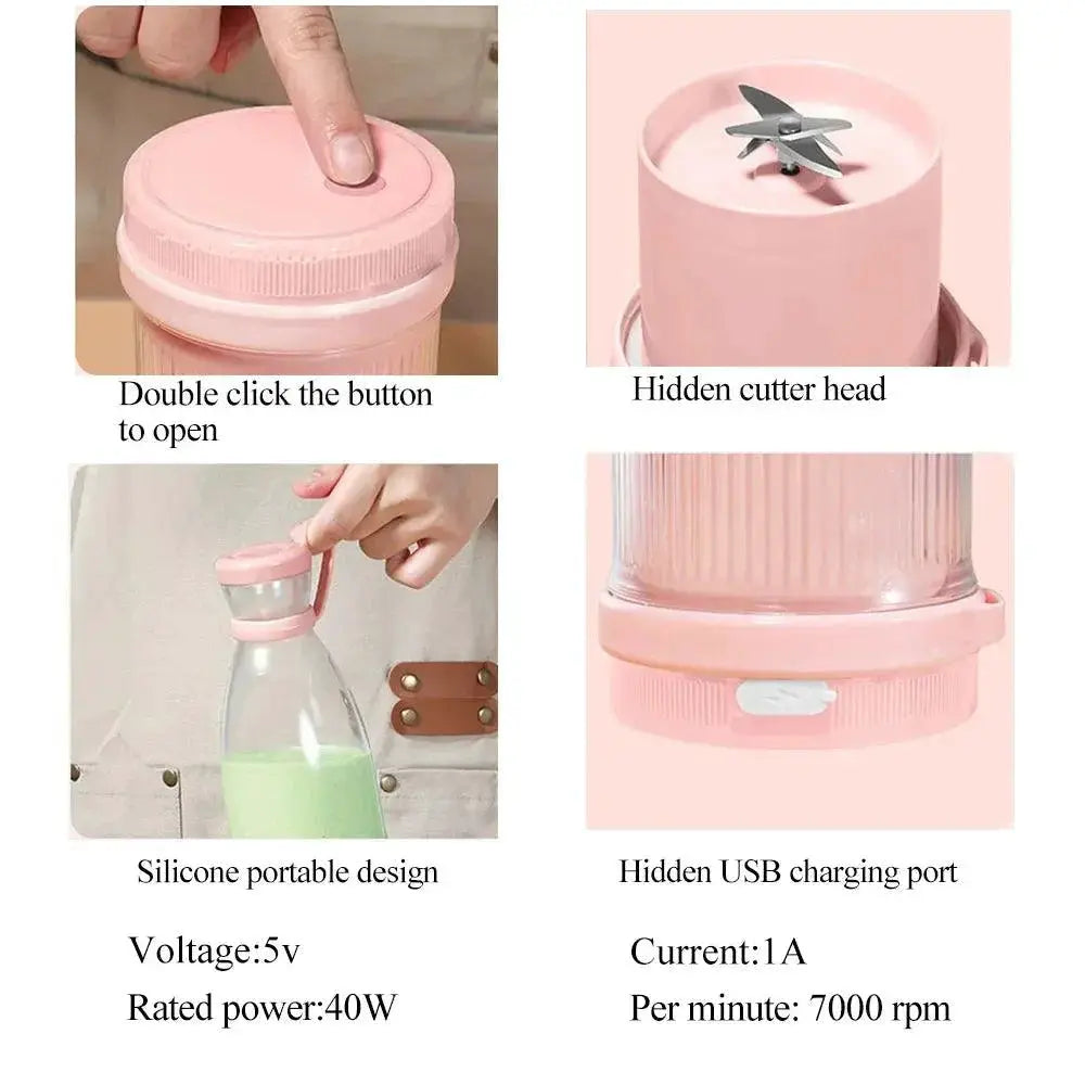 Rechargeable Portable Usb Fruit Juicer Bottle Blue Pink