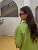 Elegant Green Lapel Dress Chic Embroidery Stylish Split Design