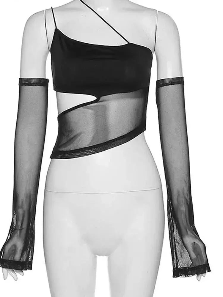 Fairy Grunge Sheer Mesh Crop Top for Bold Clubwear Women