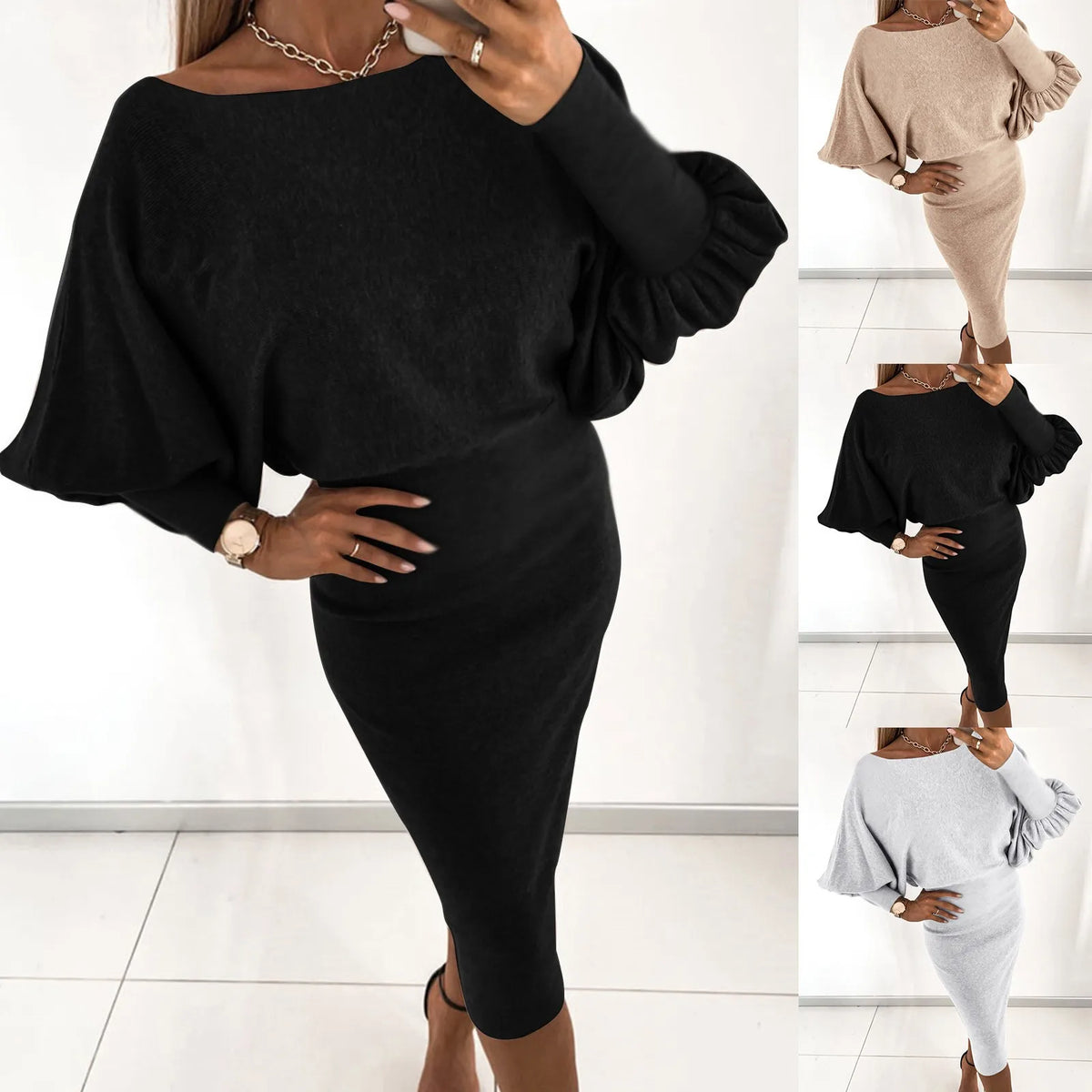 Warm Crewneck Pullover Sweater Dress