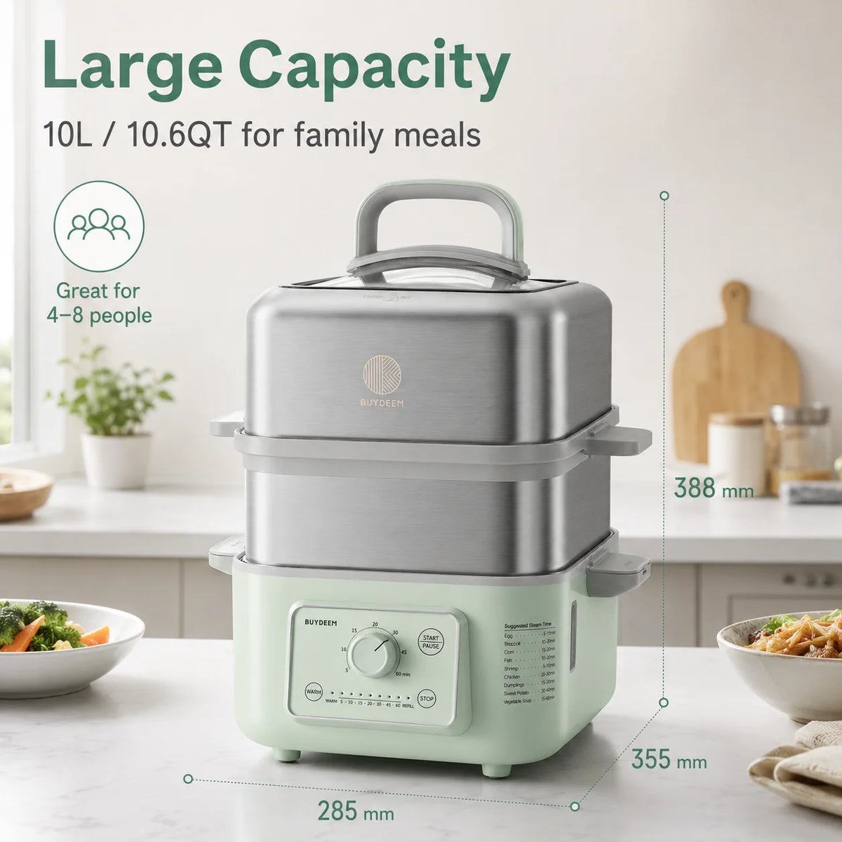 BUYDEEM Quart Electric Food Steamer, Stainless Steel Vegetable — product view 7