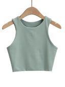 Women's Stylish O-Neck Tank Tops Elegant Double Nylon Sleeveless